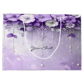 Purple Flowers with Dangling Pearls Gift Bag Große Geschenktüte (Rückseite)