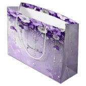 Purple Flowers with Dangling Pearls Gift Bag Große Geschenktüte (Rückseite Schrägansicht)