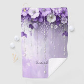 Purple Flowers with Dangling Pearls Golf Towel Golfhandtuch (Insitu)