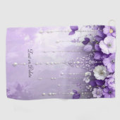 Purple Flowers with Dangling Pearls Golf Towel Golfhandtuch (Horizontal)