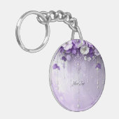 Purple Flowers with Dangling Pearls Keychain Schlüsselanhänger (Vorderseite links)