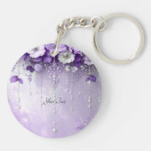 Purple Flowers with Dangling Pearls Keychain Schlüsselanhänger (Rückseite)