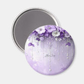Purple Flowers with Dangling Pearls Magnet (Vorderseite/Rückseite)