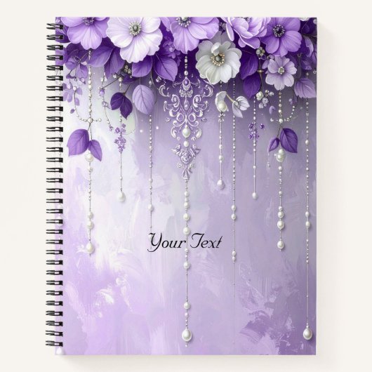 Purple Flowers with Dangling Pearls Notebook Notizblock (Vorderseite)