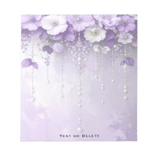 Purple Flowers with Dangling Pearls Notepad Notizblock