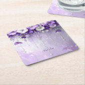 Purple Flowers with Dangling Pearls Paper Coaster Rechteckiger Pappuntersetzer (angewinkelt)