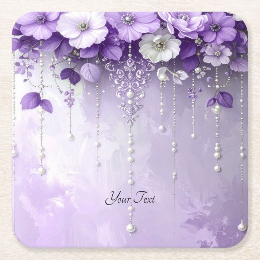 Purple Flowers with Dangling Pearls Paper Coaster Rechteckiger Pappuntersetzer (Vorderseite)
