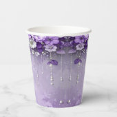 Purple Flowers with Dangling Pearls Paper Cups Pappbecher (Rückseite)