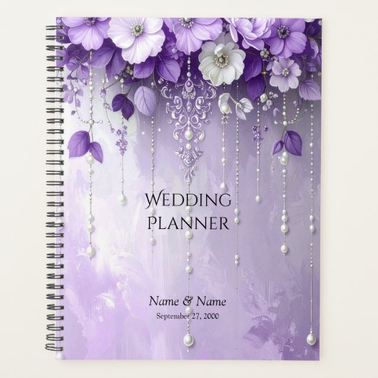 Purple Flowers with Dangling Pearls Planner Planer (Vorderseite)