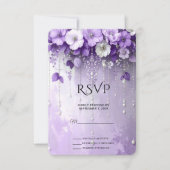 Purple Flowers with Dangling Pearls RSVP Card Karte (Vorderseite)