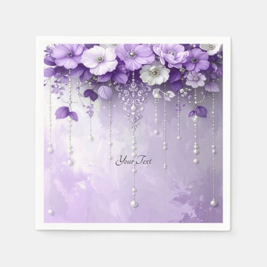 Purple Flowers with Dangling Pearls Serviette (Vorderseite)