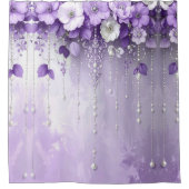 Purple Flowers with Dangling Pearls Shower Curtain Duschvorhang (Vorderseite)