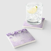 Purple Flowers with Dangling Pearls Stone Coaster Steinuntersetzer (Seitenansicht)