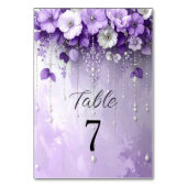 Purple Flowers with Dangling Pearls Table Number Tischnummer (Rückseite)