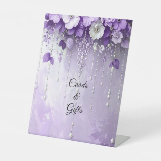 Purple Flowers with Dangling Pearls Tabletop Signs Sockelschild (Vorderseite)