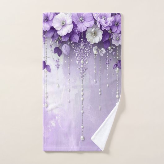 Purple Flowers with Dangling Pearls Towel Set (Handtuch)