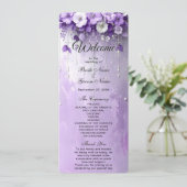 Purple Flowers with Dangling Pearls Wedding Programm (Stehend Vorderseite)