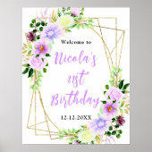 Purple Flowers with Foliage Birthday Welcome Poster (Vorne)