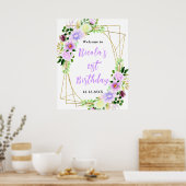 Purple Flowers with Foliage Birthday Welcome Poster (Küche)