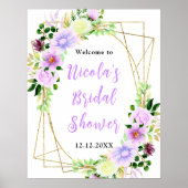 Purple Flowers with Foliage Bridal Shower Welcome Poster (Vorne)