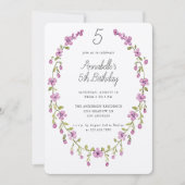 Purple Flowers Wreath Delicate Kids Birthday Party Einladung (Vorderseite)