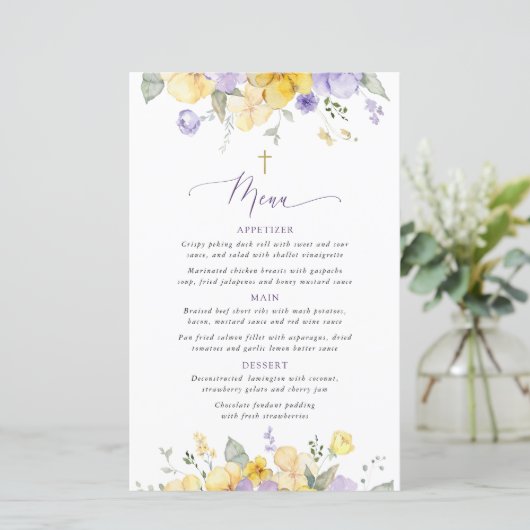 Purple Flowers, Yellow Flowers, Baptism Menu (Stehend Vorderseite)