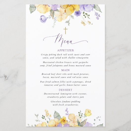 Purple Flowers, Yellow Flowers, Baptism Menu (Vorderseite)