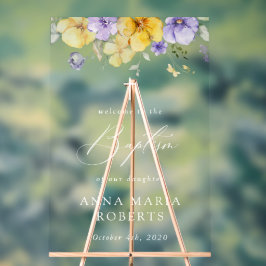 Purple Flowers, Yellow Flowers, Baptism Welcome Acrylschild