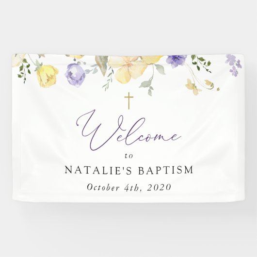 Purple Flowers, Yellow Flowers, Baptism Welcome Banner (Horizontal)