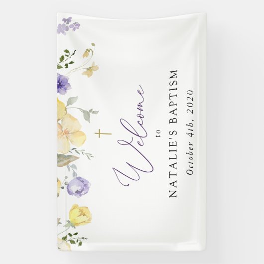 Purple Flowers, Yellow Flowers, Baptism Welcome Banner (Vertikal)