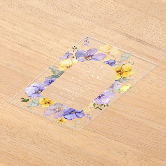 Purple Flowers, Yellow Flowers, Boho, Baptism Acryleinladungen (Ablage )