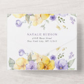 Purple Flowers, Yellow Flowers, Boho, Baptism All In One Einladung (Rückseite)