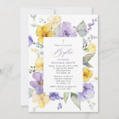 Purple Flowers, Yellow Flowers, Boho, Baptism Einladung (Vorderseite)
