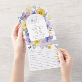 Purple Flowers, Yellow Flowers, Bridal Shower All In One Einladung