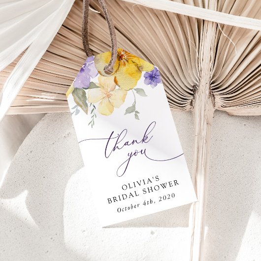 Purple Flowers, Yellow Flowers, Bridal Shower Geschenkanhänger