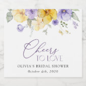 Purple Flowers, Yellow Flowers, Bridal Shower Schaumweinetikett (Einzelnes Label)