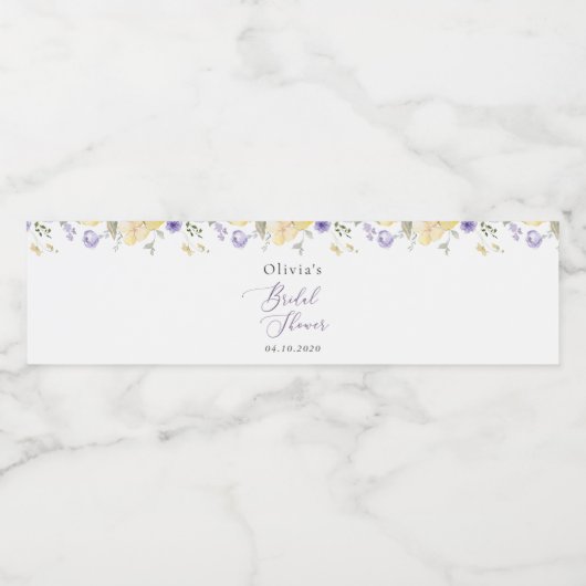 Purple Flowers, Yellow Flowers, Bridal Shower Wasserflaschenetikett (Einzelnes Label)