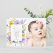 Purple Flowers, Yellow Flowers, First Communion Einladung (Stehend Vorderseite)