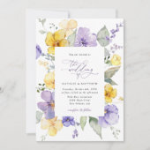 Purple Flowers, Yellow Flowers, Greenery, Wedding Einladung (Vorderseite)