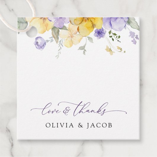 Purple Flowers, Yellow Flowers, Greenery, Wedding Geschenkanhänger (Vorderseite)