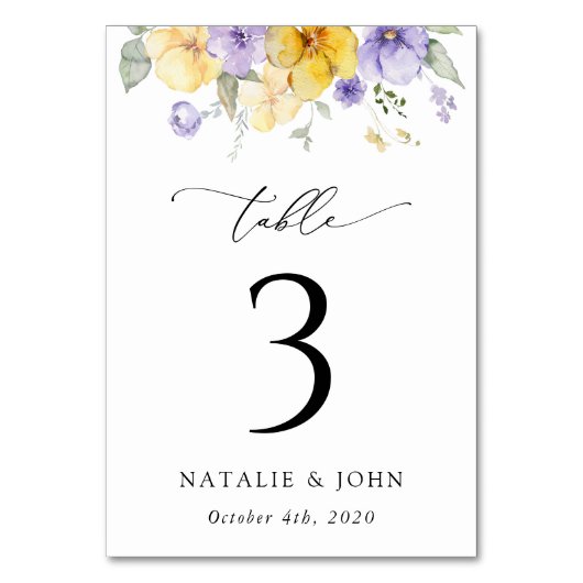 Purple Flowers, Yellow Flowers, Table Numbers Tischnummer (Rückseite)