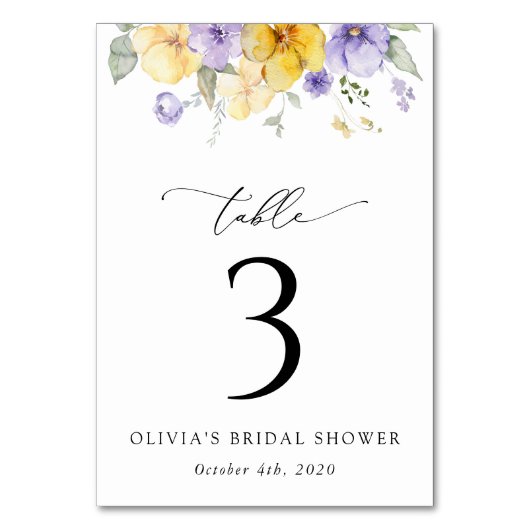 Purple Flowers, Yellow Flowers, Table Numbers Tischnummer (Vorderseite)
