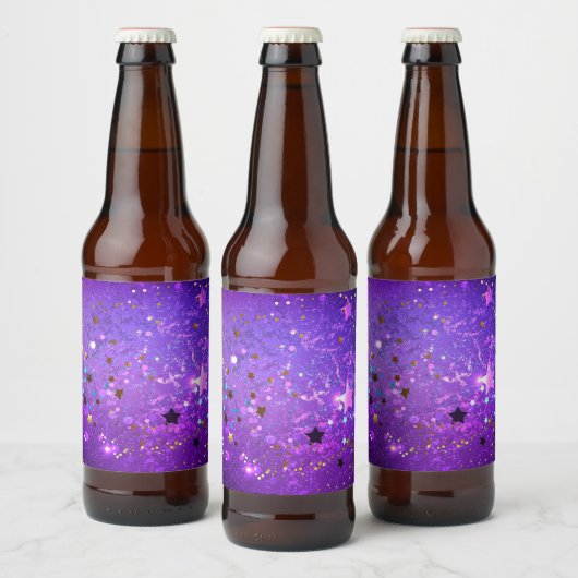 Purple foil background with Stars Bierflaschenetikett (Flaschen)