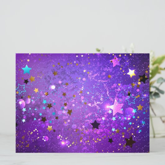 Purple foil background with Stars Einladung (Stehend Vorderseite)