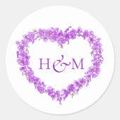 Purple forget me nots inked art wedding monogram runder aufkleber (Vorderseite)