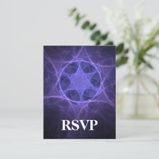 Purple Fractal Star of David RSVP Karte (Stehend Vorderseite)