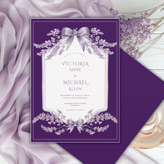 Purple Frame Floral Elegant Wedding Invitation Einladung