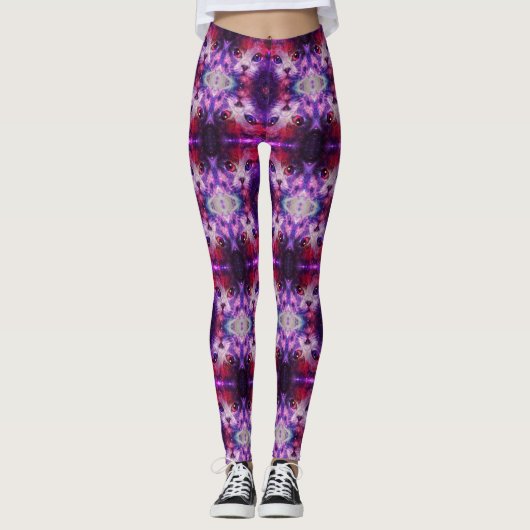 Purple Galaxy Cat  Leggings (Vorderseite)