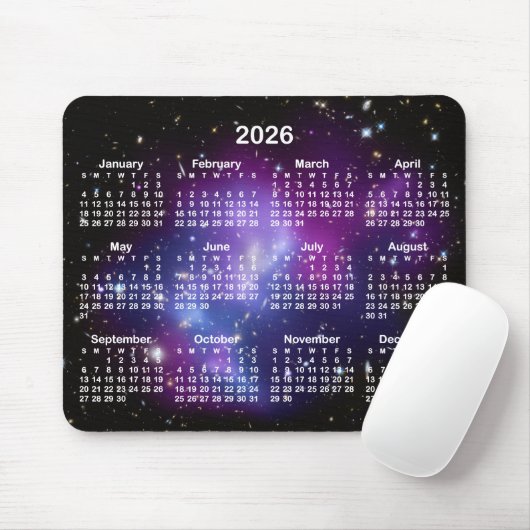 Purple Galaxy Cluster Celestial 2026 Calendar Mousepad (Mit Mouse)