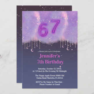 Purple Galaxy “I Was 6 Now I’m 7” Girl Birthday Einladung